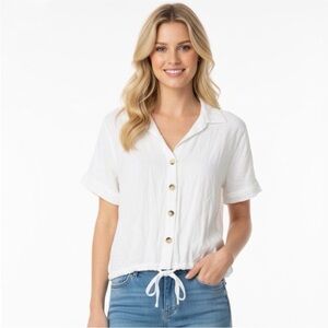 Sim & Sam small white tie front boho top